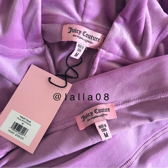 JUICY COUTURE Velour OG Bling Tracksuit Hoodie & Pant Set Pink Violet Tulle - Picture 12 of 16